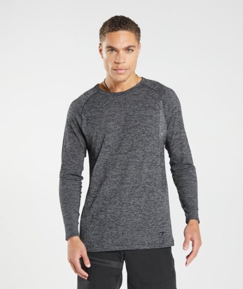 Koszulki Gymshark Retake Seamless Long Sleeve Męskie Ciemny Szare | PL 390MED